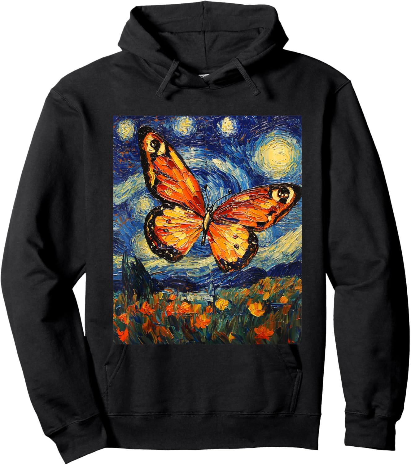 Butterfly Van Gogh Style Starry Night Cute Graphic Hoodie - Hoodie | Black