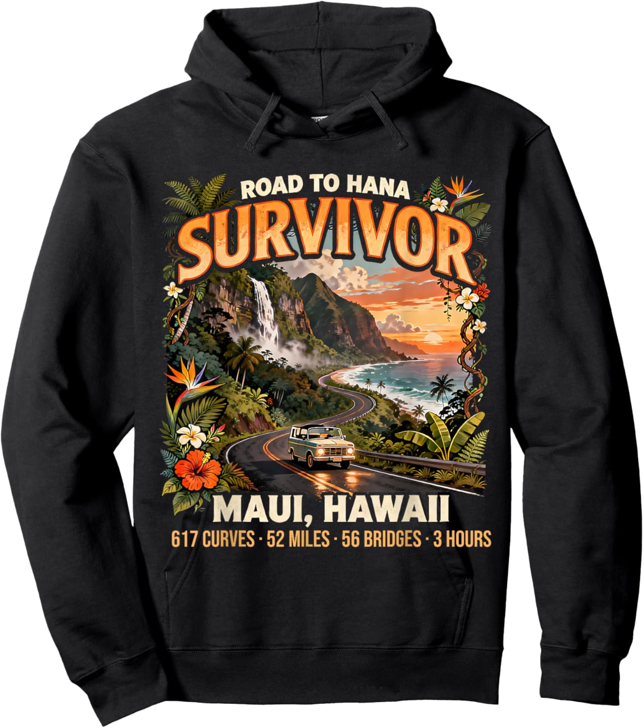 Vintage Road to Hana Survivor Hawaii Scenic Drive Souvenir Hoodie - Hoodie | Black