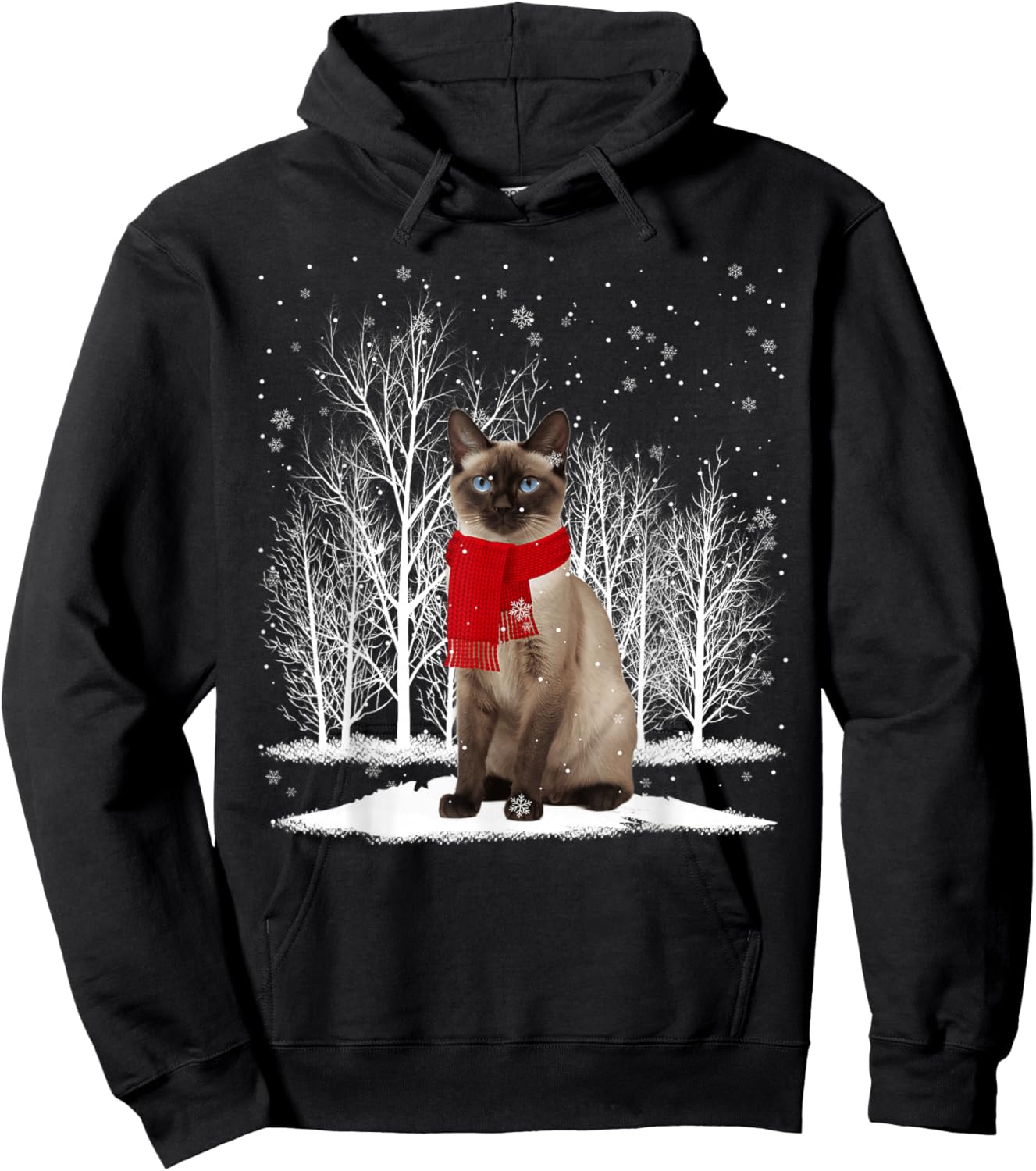 Funny Siamese Cat Wearing Ugly Christmas Sweater Scarf Xmas Hoodie - Hoodie | Black