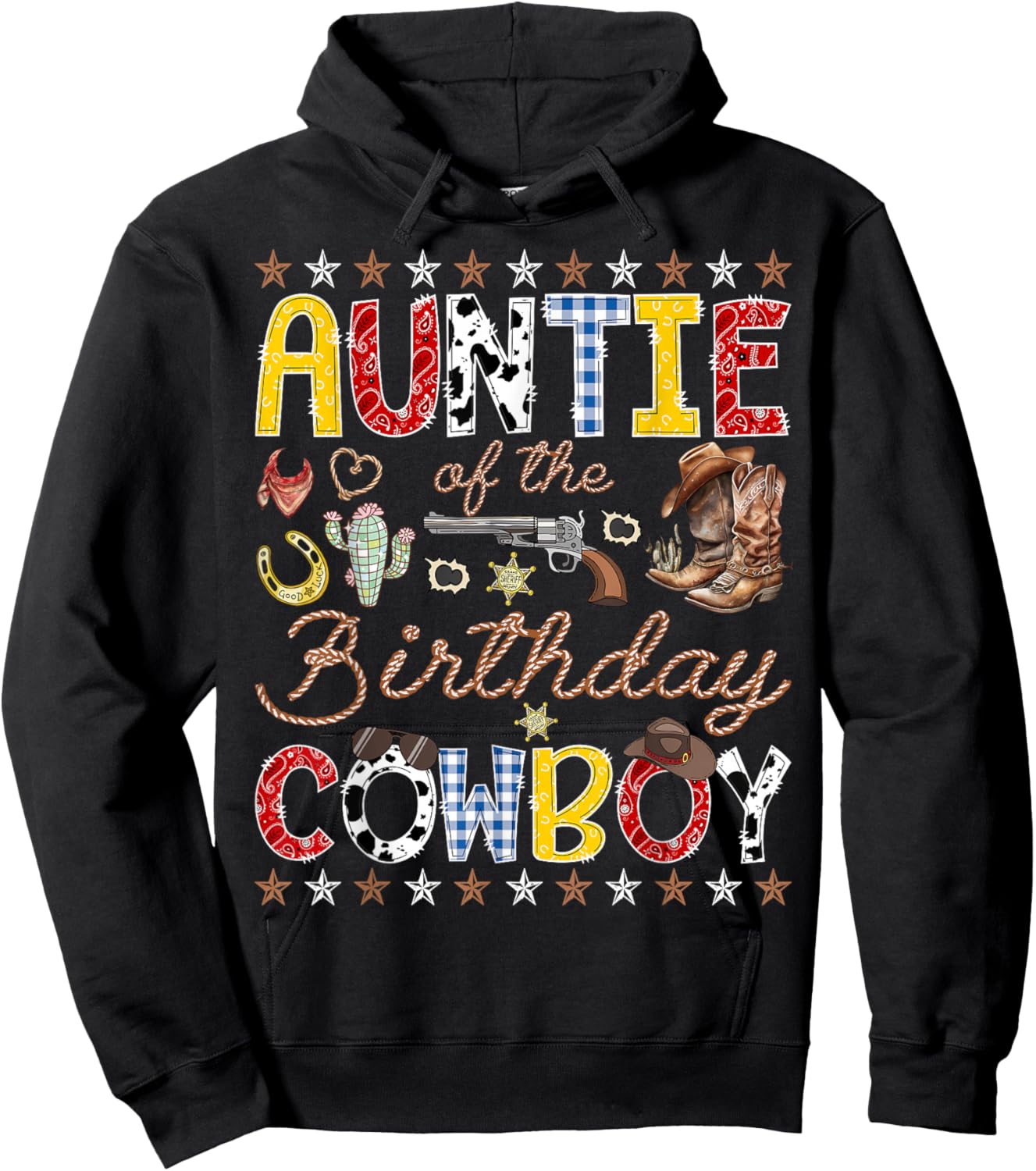 Auntie of The Birthday Cowboy Western Rodeo Auntie Hoodie - Hoodie | Black