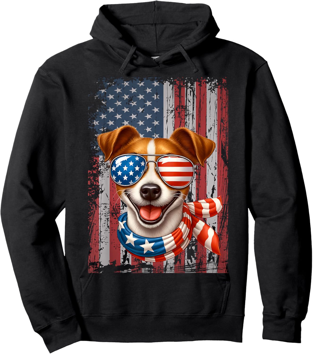 Jack Russell Terrier Dog Lover US Flag 4th Of July Patriotic Hoodie - Hoodie | Black