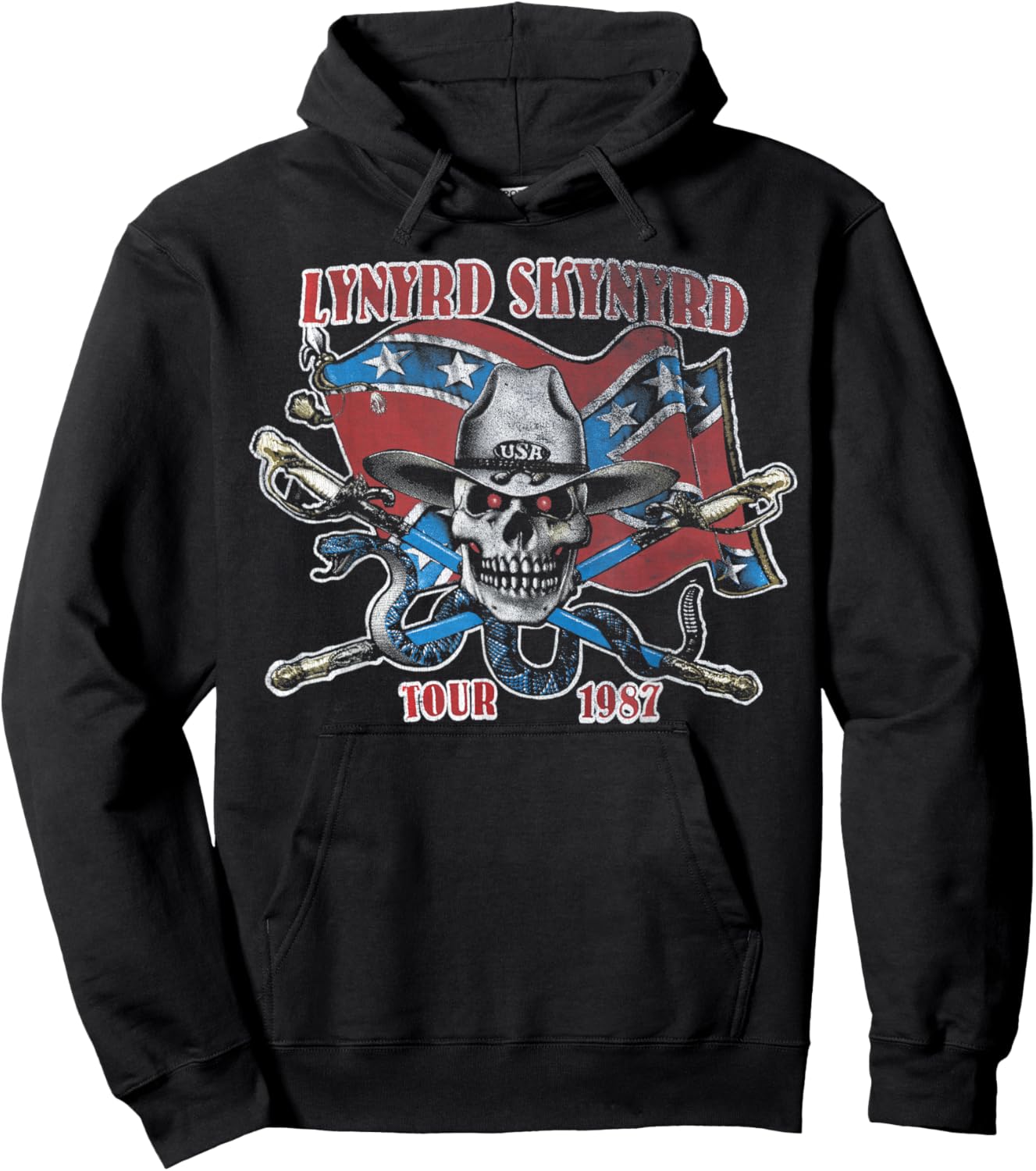 Lynyrd Skynyrd Tour 1987 Vintage USA Flag Southern Rock Band Hoodie - Hoodie | Black