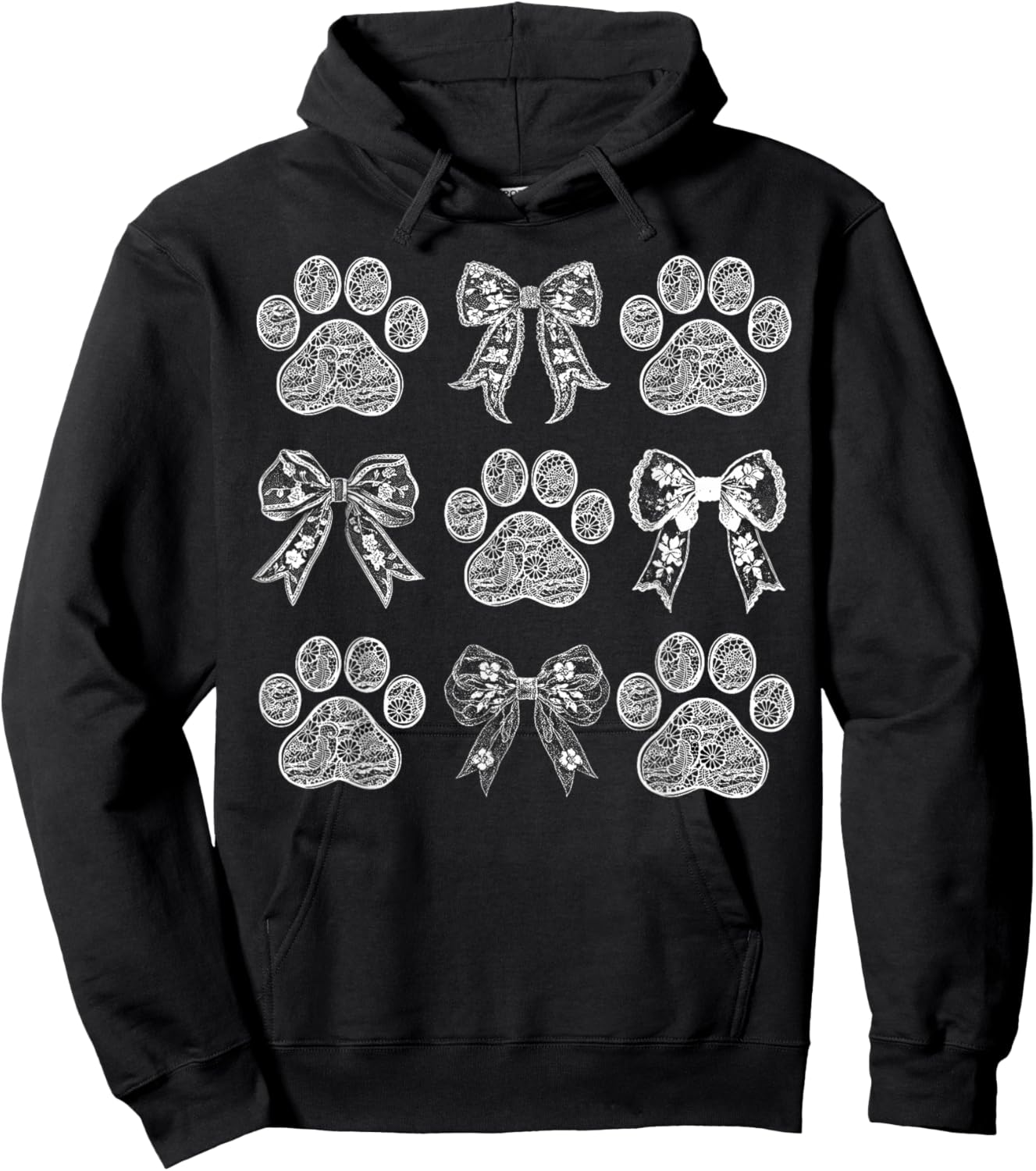 Lace Dog Coquette Bow Dog Paw Print Cat Dog Mom Mother's Day Hoodie - Hoodie | Black