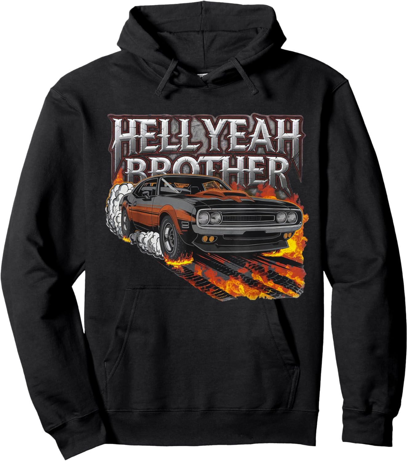Novelty Hell Yeah Brother Classic Muscle Car Men Women Adult Hoodie - Hoodie | Black