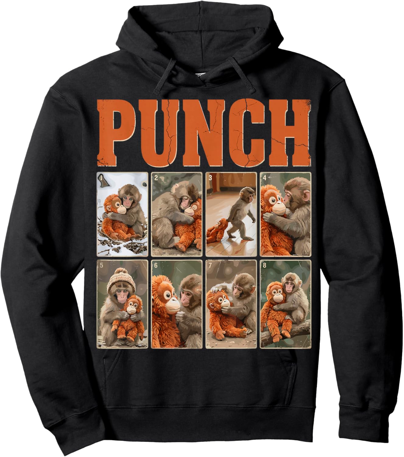 Funny Cute Punch Monkey Viral Macaque Meme Japanese Hoodie - Hoodie | Black
