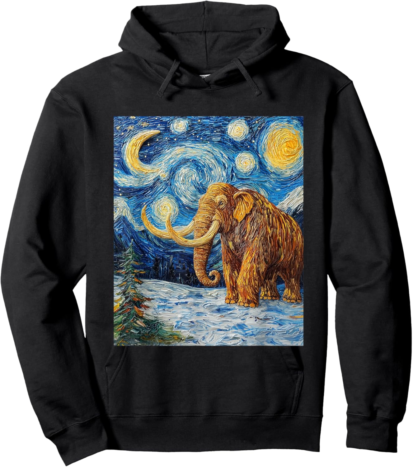 Woolly Mammoth Ice Age - Van Gogh Style - Starry Night Hoodie - Hoodie | Black