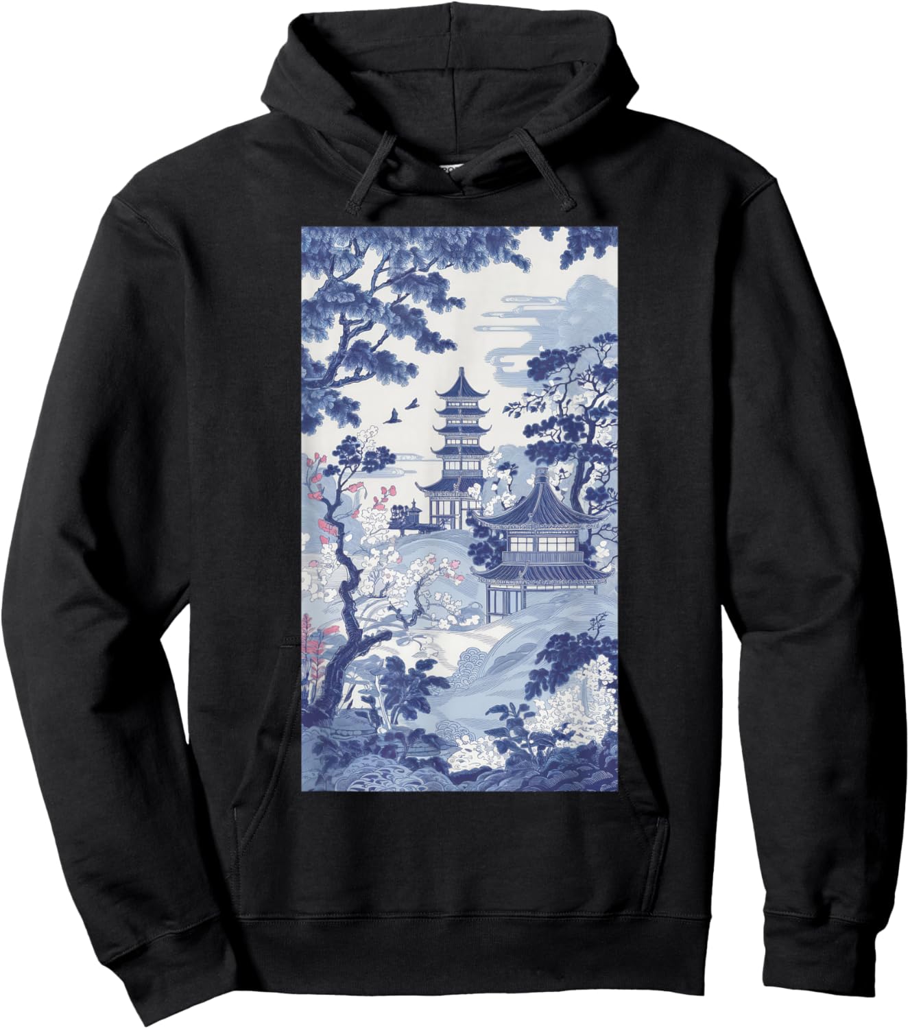 Blue Willow Asian Pattern Chinoiserie Hoodie - Hoodie | Black