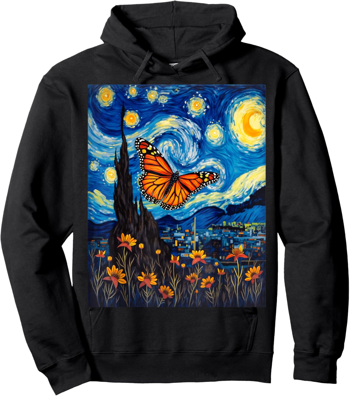 Van Gogh's Starry Night Monarch Butterfly Butterflies Hoodie - Hoodie | Black