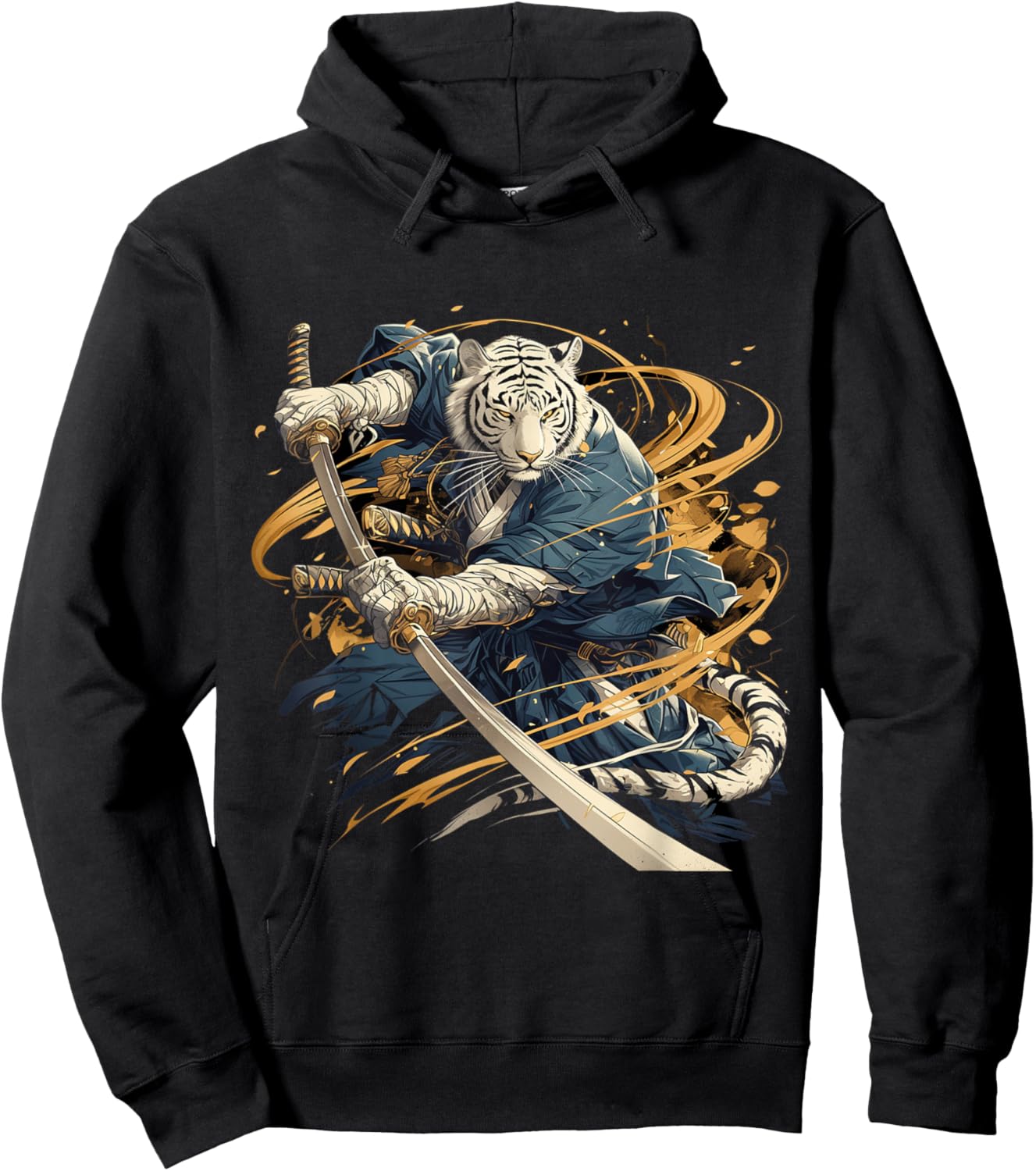 Japanese Art Tiger Ninja Ukiyo-e Anime Style Samurai Tiger Hoodie - Hoodie | Black