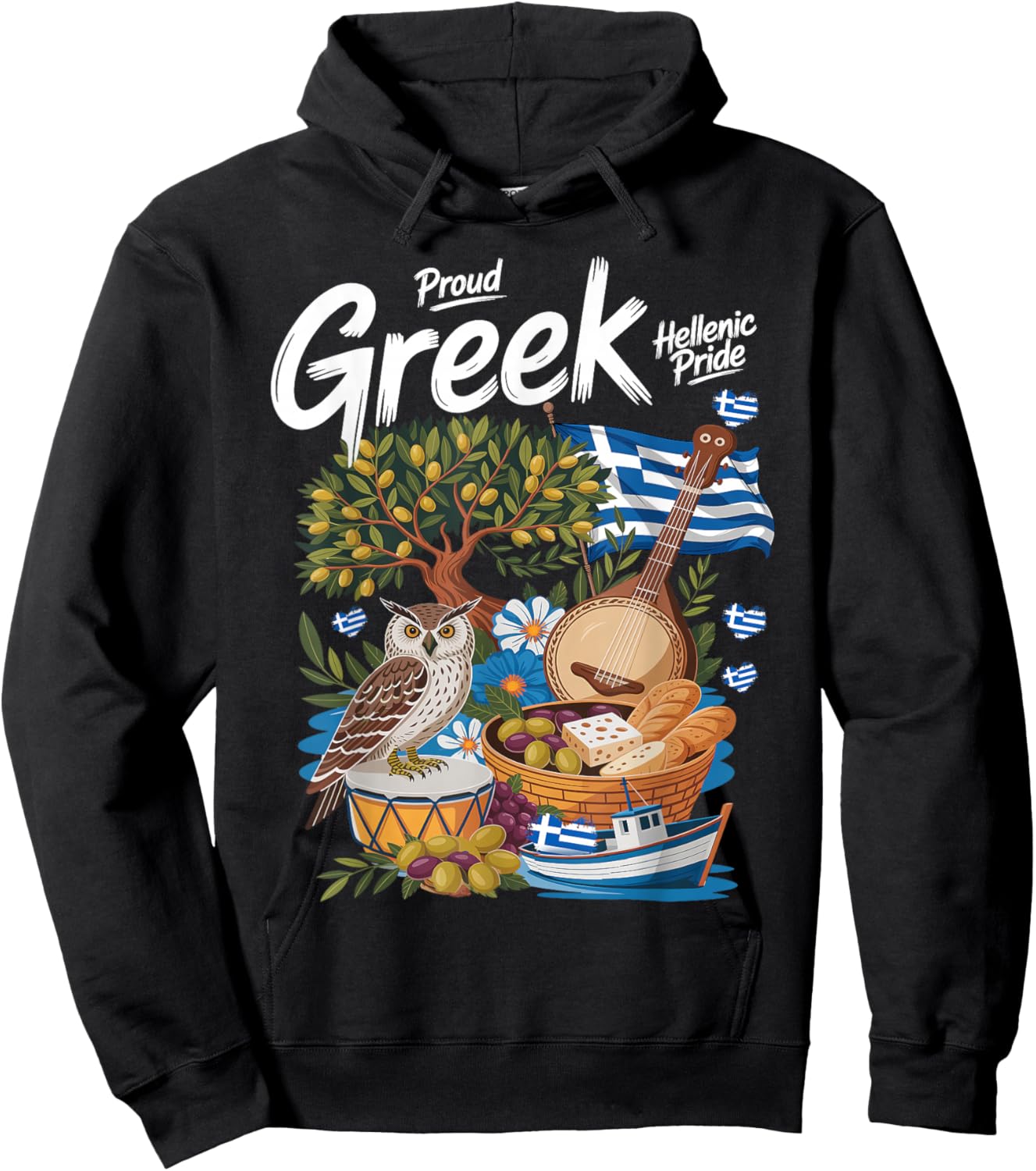 Greek Flag Outfit Idea for Kids with Hellenic Greece Roots Hoodie - Hoodie | Black