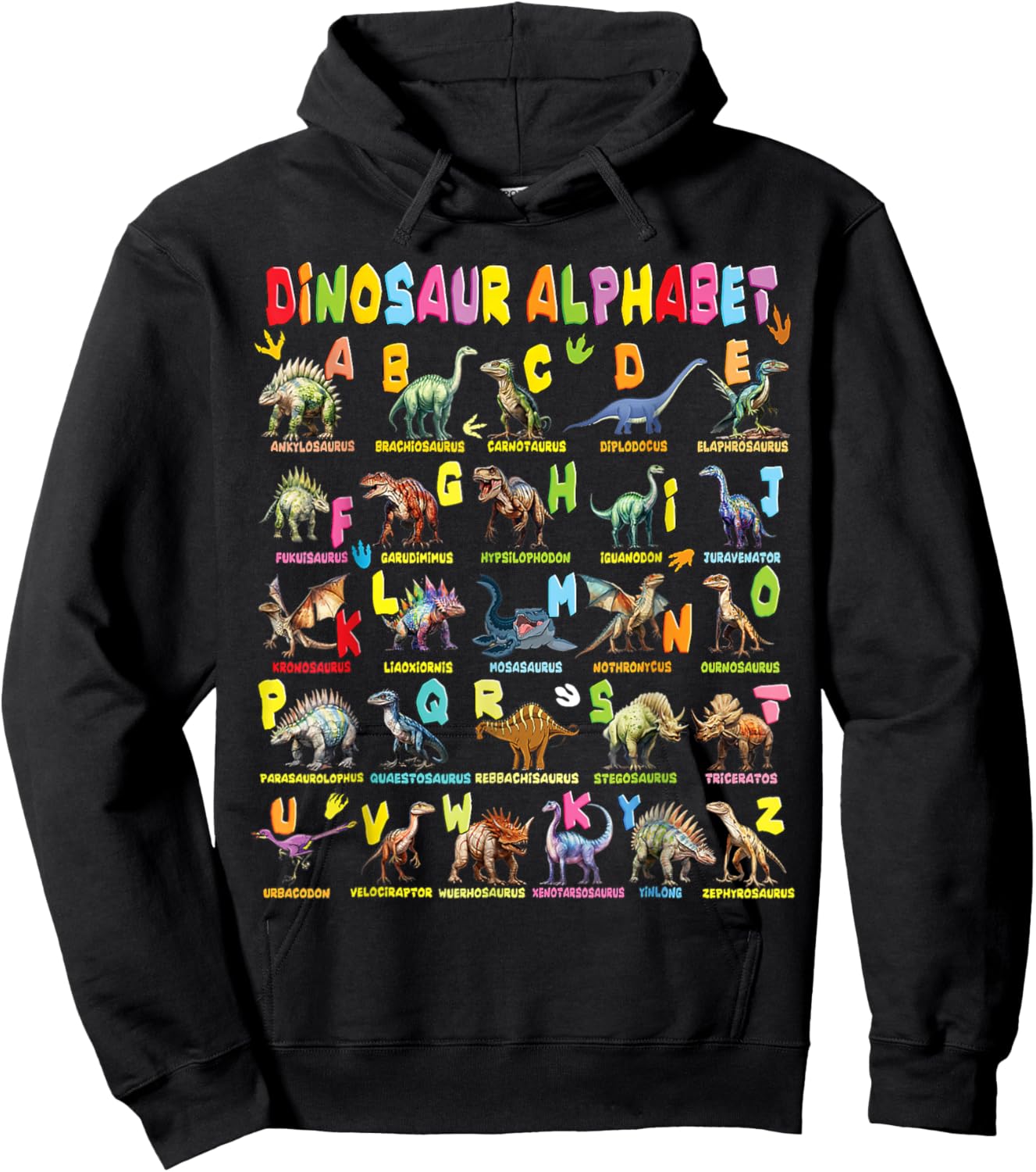 Types of Dinosaurs Alphabet A-Z ABC Dino Boys Kids Girls Hoodie - Hoodie | Black