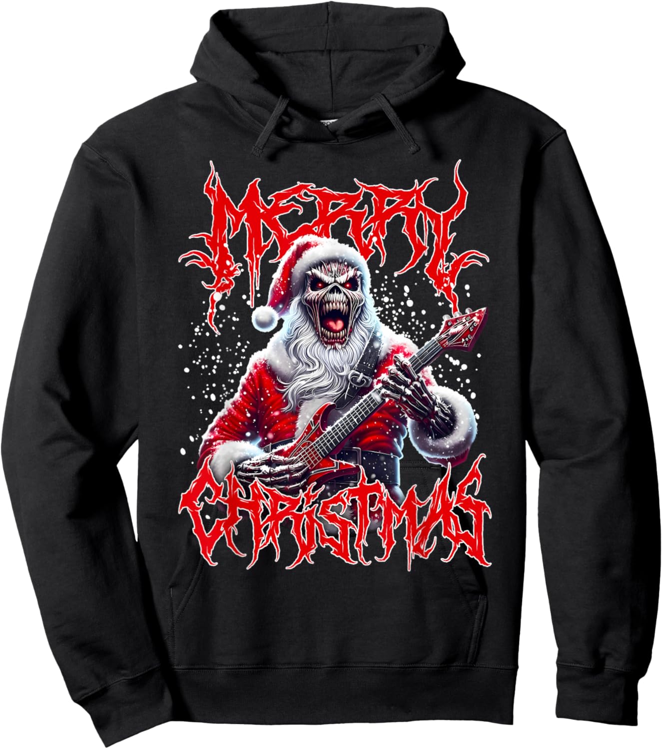 Merry Christmas Heavy Metal Santa Satanic Skull Hoodie - Hoodie | Black