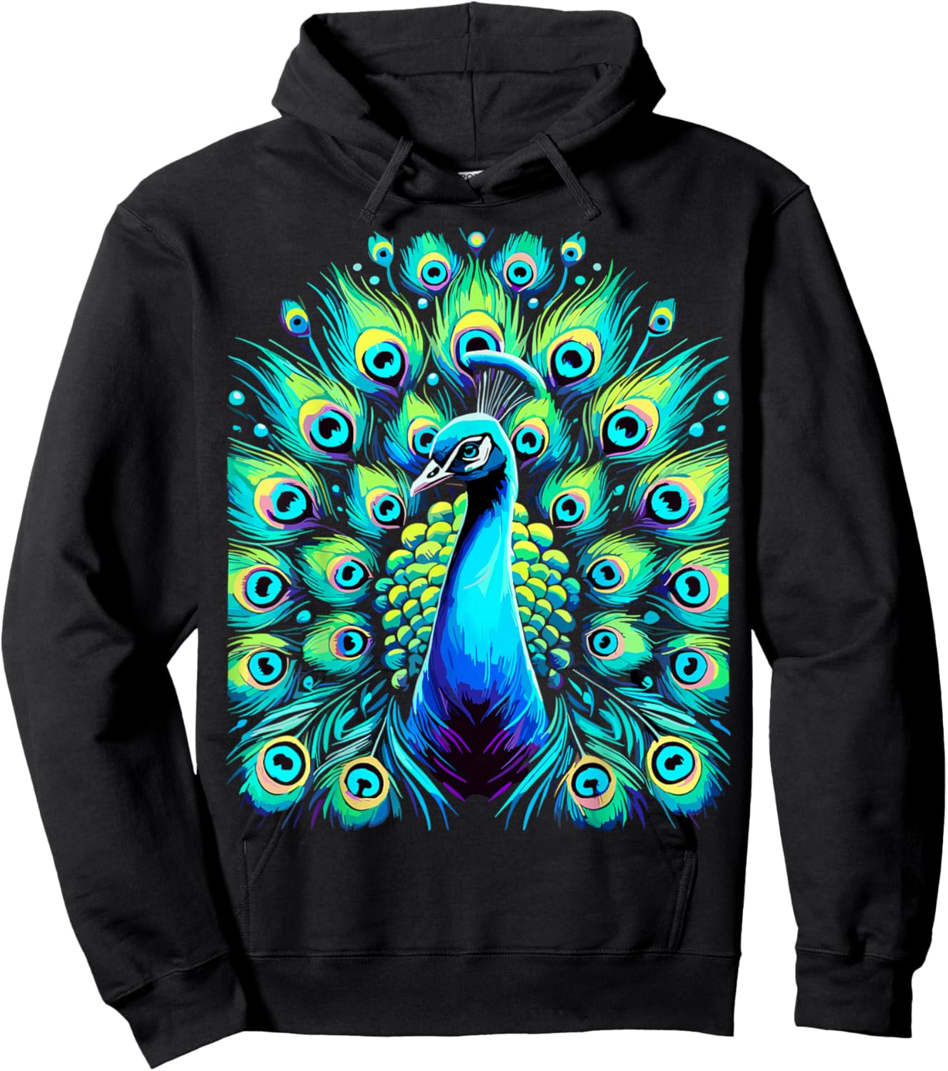 Colorful Peacock Beautiful Feathers Bird Hoodie - Hoodie | Black