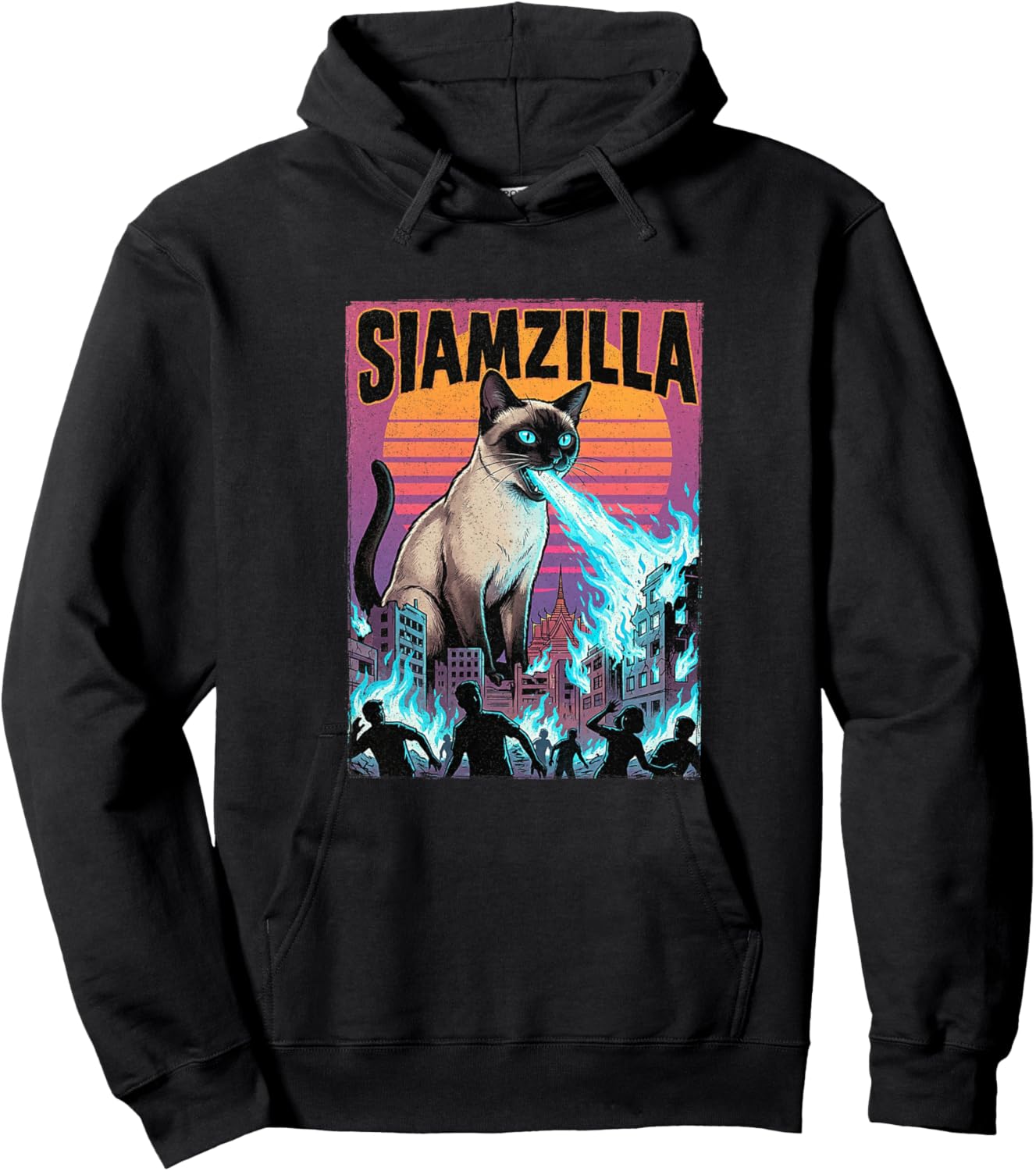 Siamzilla Chat Siamois Thaïlande – Coucher de Soleil Mignon Catzilla Haut de Gamme Hoodie - Hoodie | Black