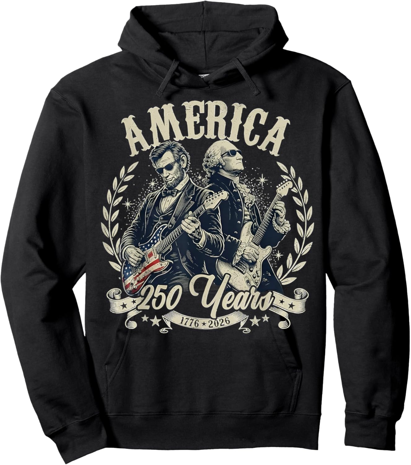 USA George Washington Abe Lincoln Playing Guitar 250th Hoodie - Hoodie | Black