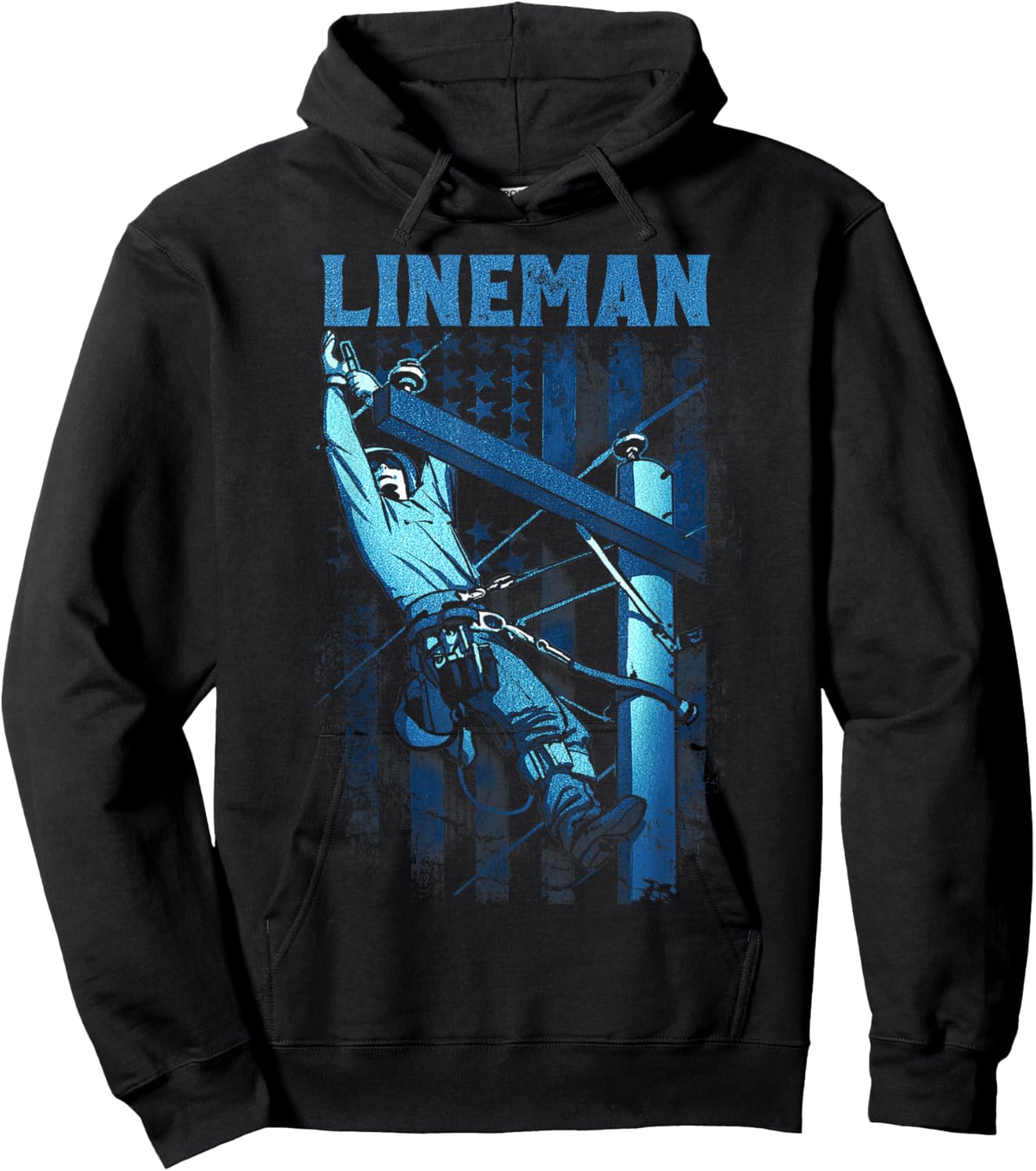 Lineman American Flag Electric Cable Lineman Hoodie - Hoodie | Black