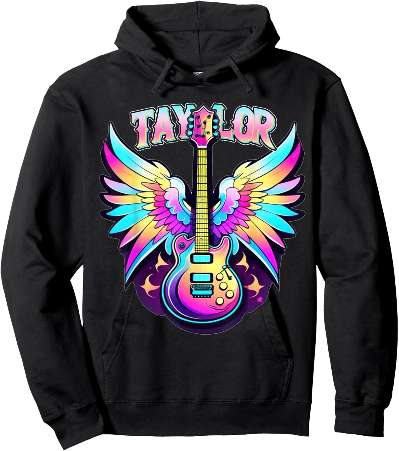 Girl Retro Taylor First Name Personalized Groovy 80's Pink Hoodie - Hoodie | Black