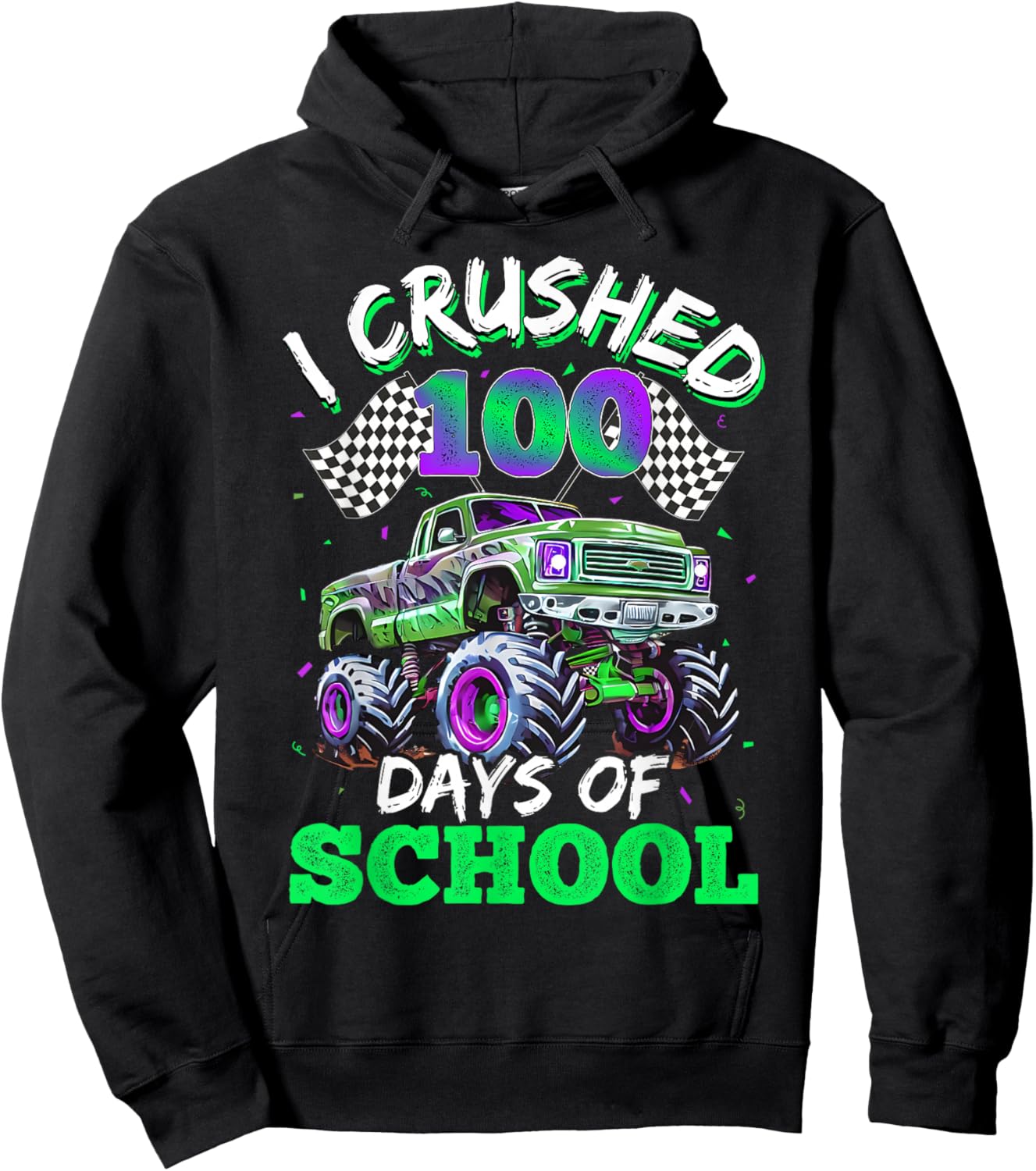 100 Days of School Monster Truck 100th Day of School Boys Hoodie - Hoodie | Black