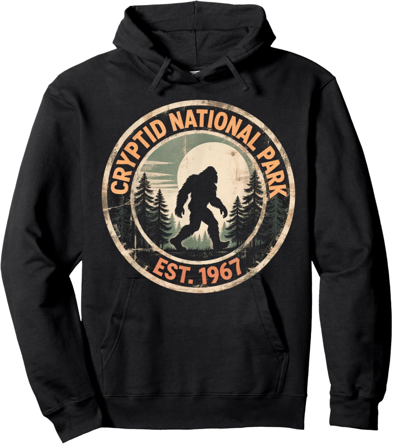 Vintage Sasquatch Cryptid National Park Bigfoot Hiking Hoodie - Hoodie | Black