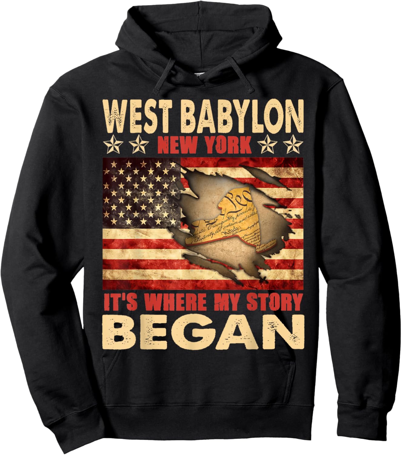 West Babylon New York USA Flag 4th Of July Hoodie - Hoodie | Black