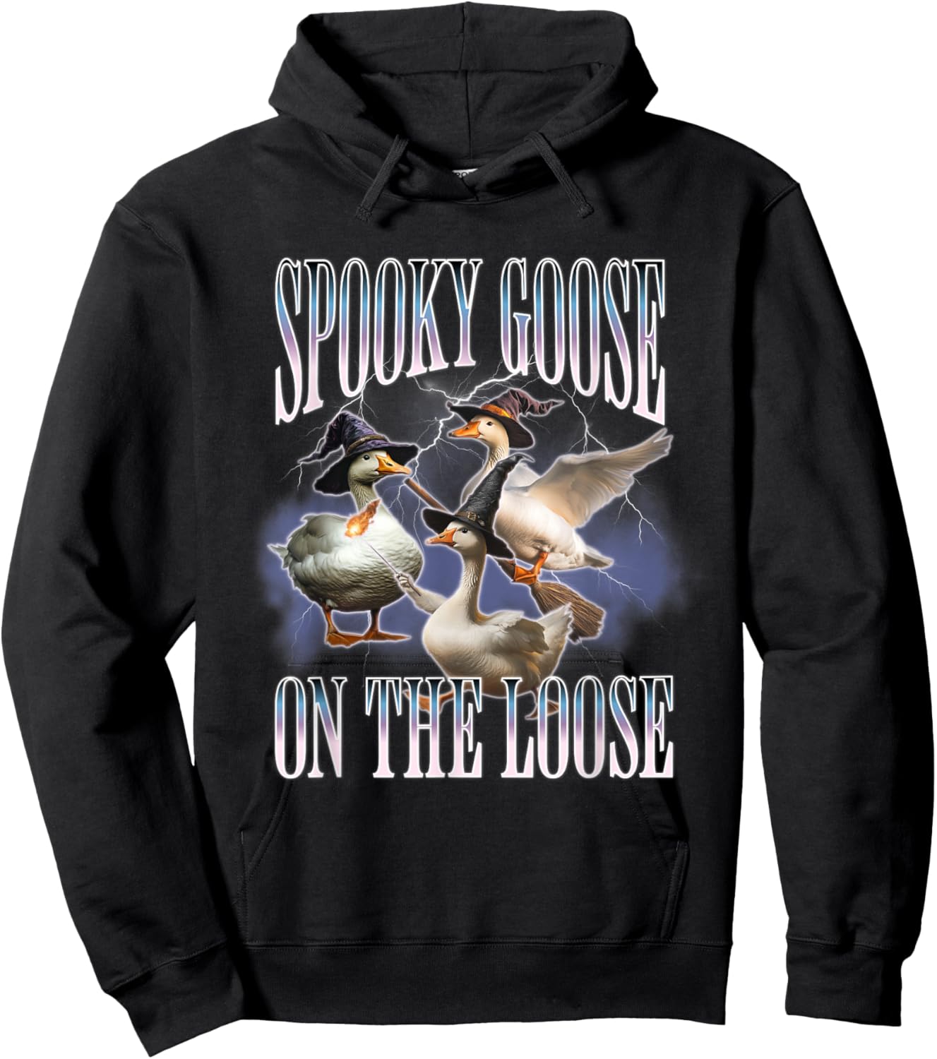 Spooky Goose On The Loose Silly Goose Meme Retro Halloween Hoodie - Hoodie | Black