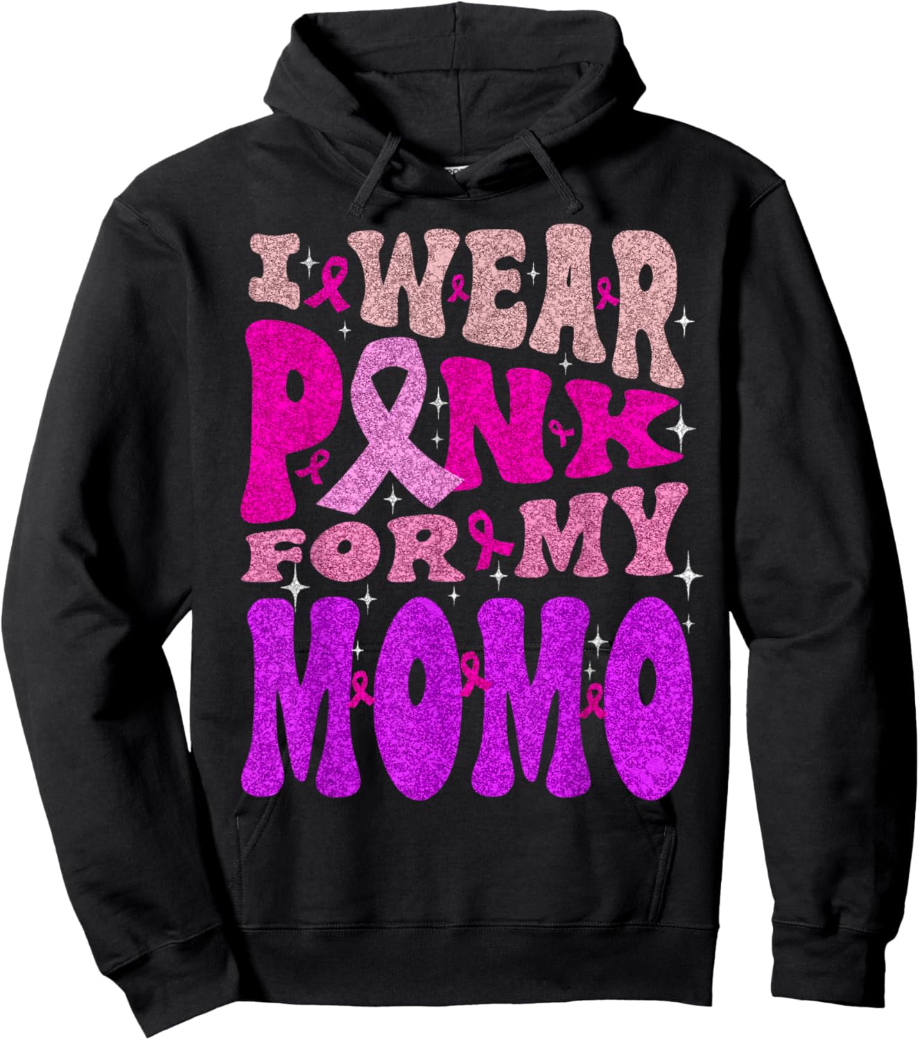 Wear Pink For My Momo Breast Cancer Warrior Support Squad Hoodie - Hoodie | Black