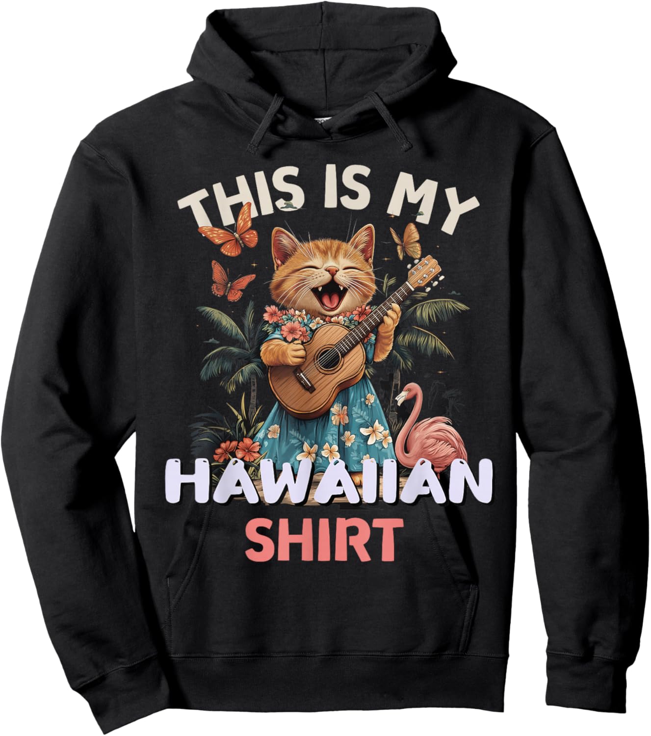 This is My Hawaiian Shirt Funny Cat Hawaii Party Luau Hoodie - Hoodie | Black