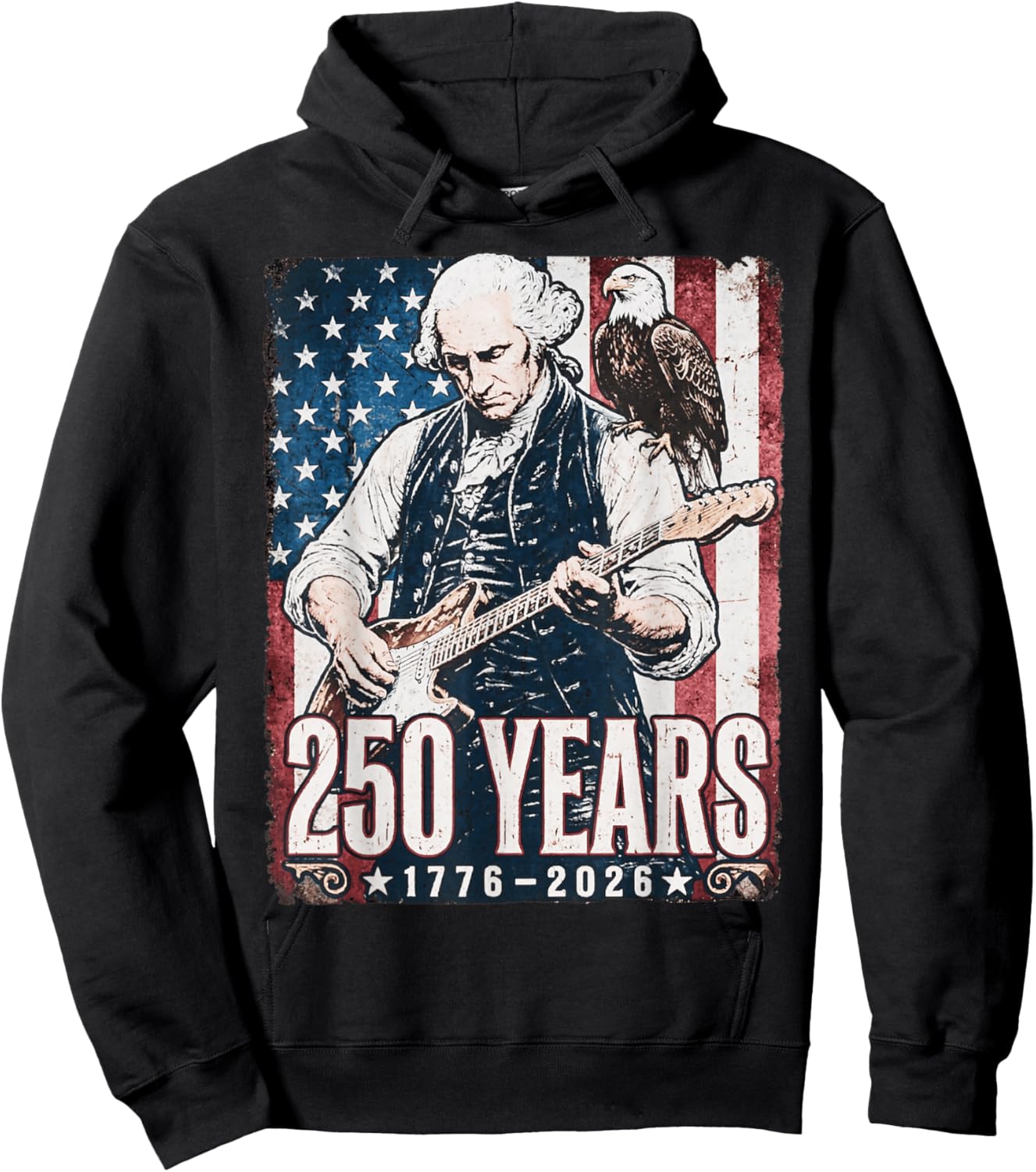 United States 250 Anniversary Washington Playing Guitar Hoodie - Hoodie | Black