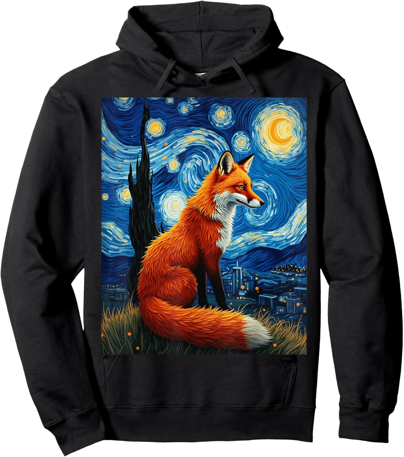 Van Gogh's Starry Night Red Fox Cunning Trickster Animal Hoodie - Hoodie | Black