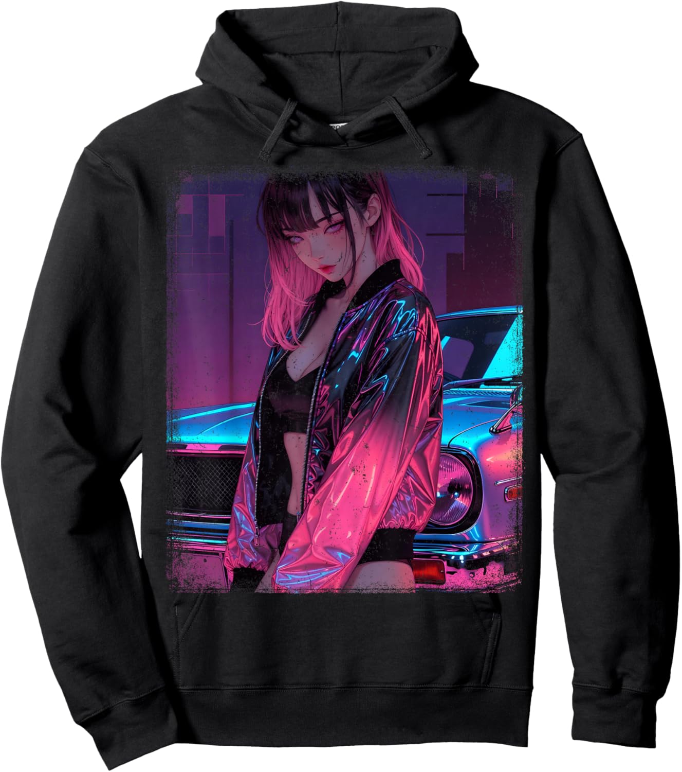 Waifu Anime Girl Women Retro Vintage Japanese JDM Race Car Hoodie - Hoodie | Black