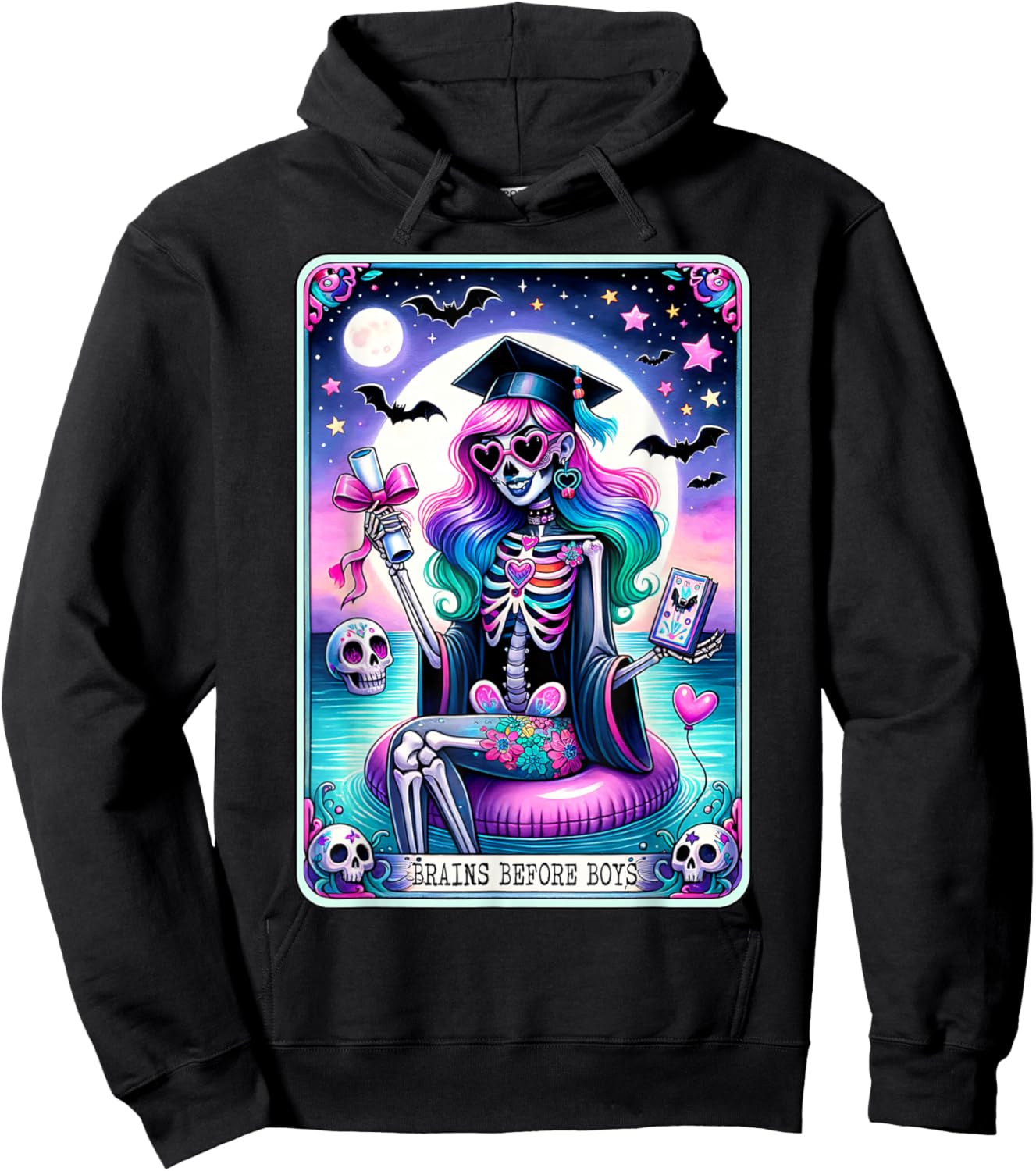 Senior Girls Pastel Goth Ghoul Brains Tarot Card Graduation Hoodie - Hoodie | Black