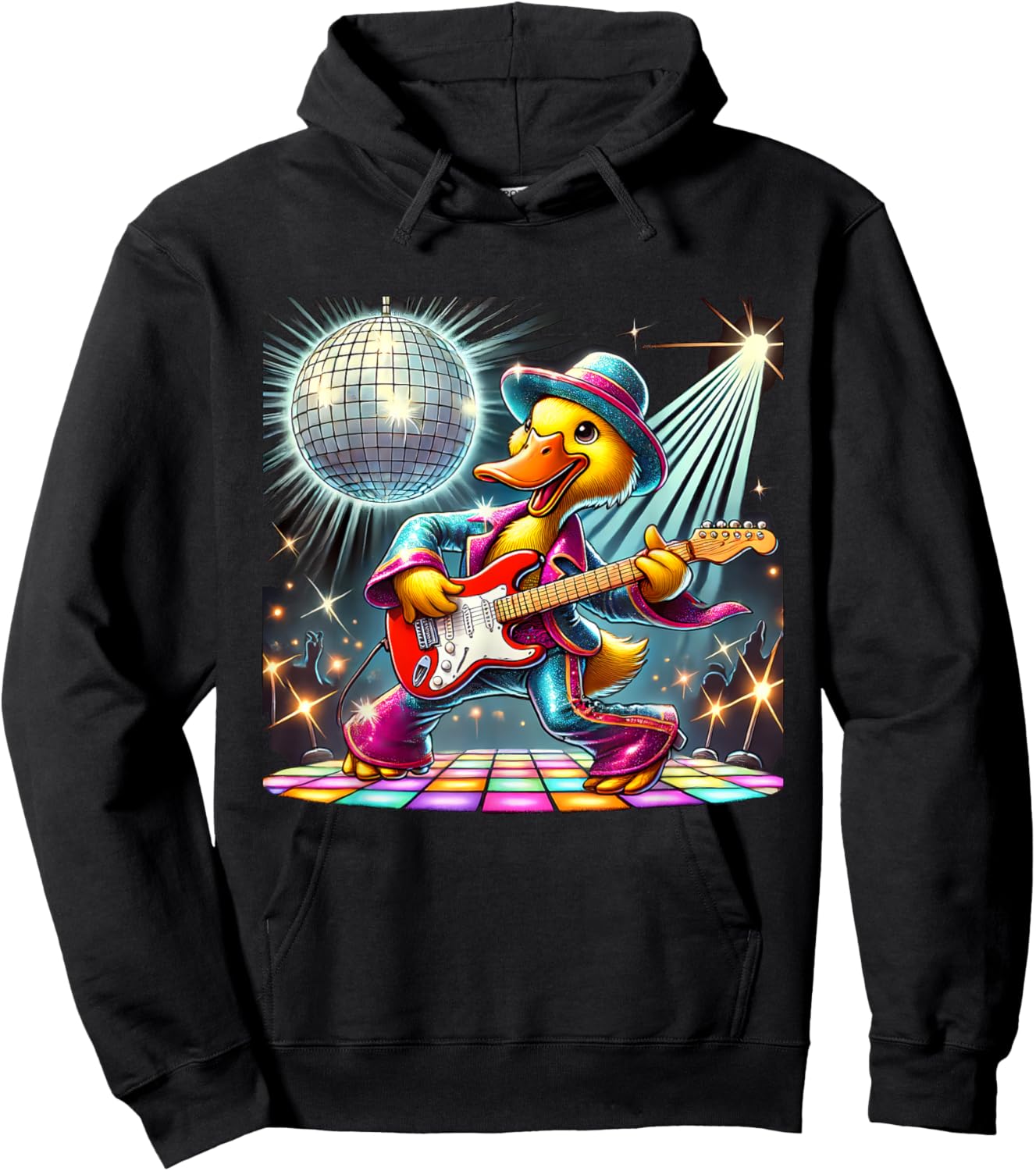 Disco Ball Guitar Duck Hoodie - Hoodie | Black