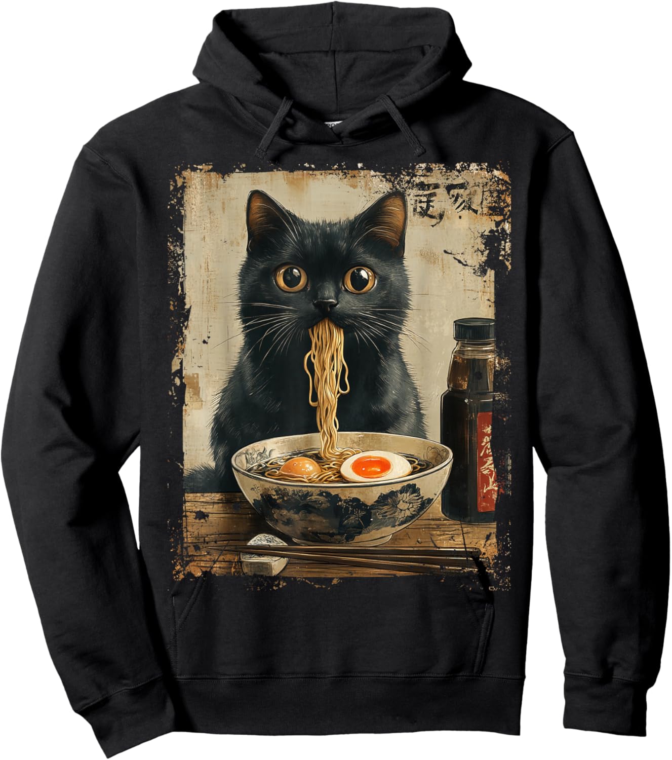 Cat Ramen Japanese Funny Graphic Kawaii Cat Anime Gifts Hoodie - Hoodie | Black