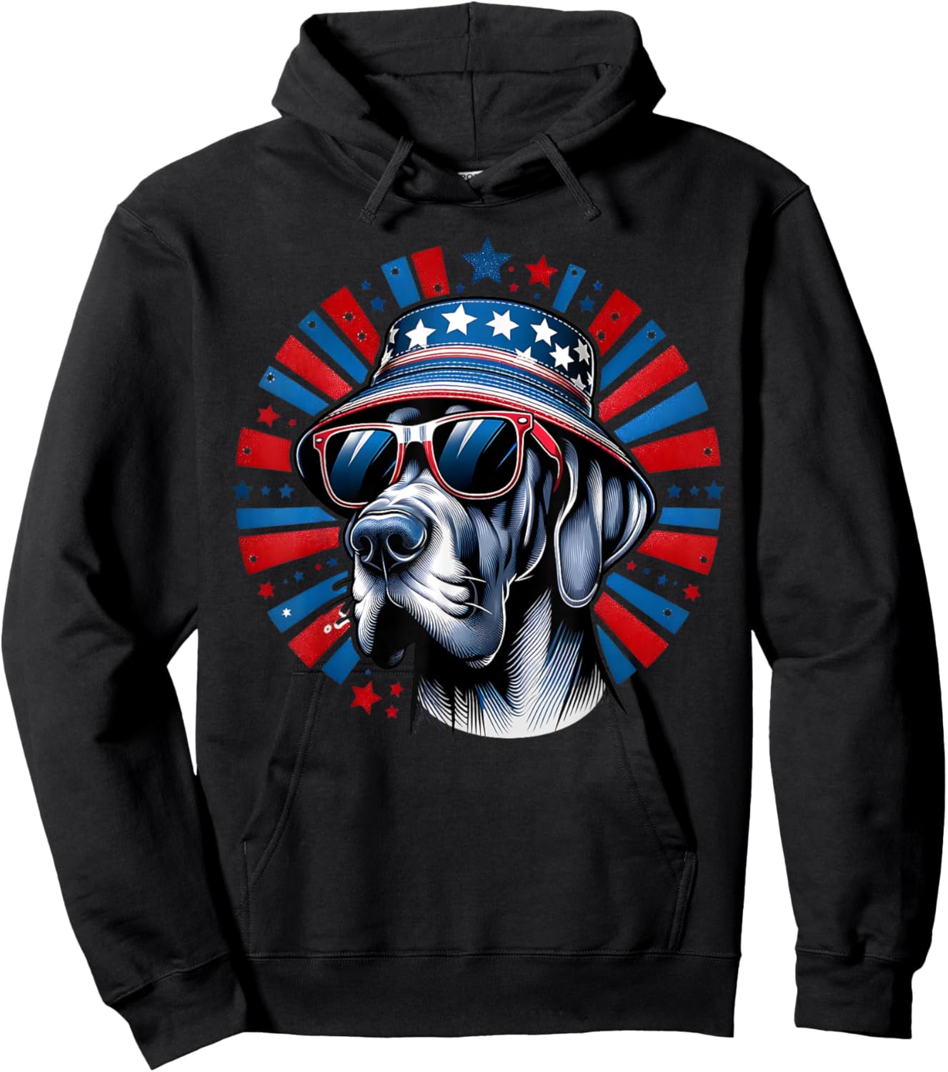 Red Blue Flag Patriotic USA 4th Of July Dog Lover Great Dane Hoodie - Hoodie | Black