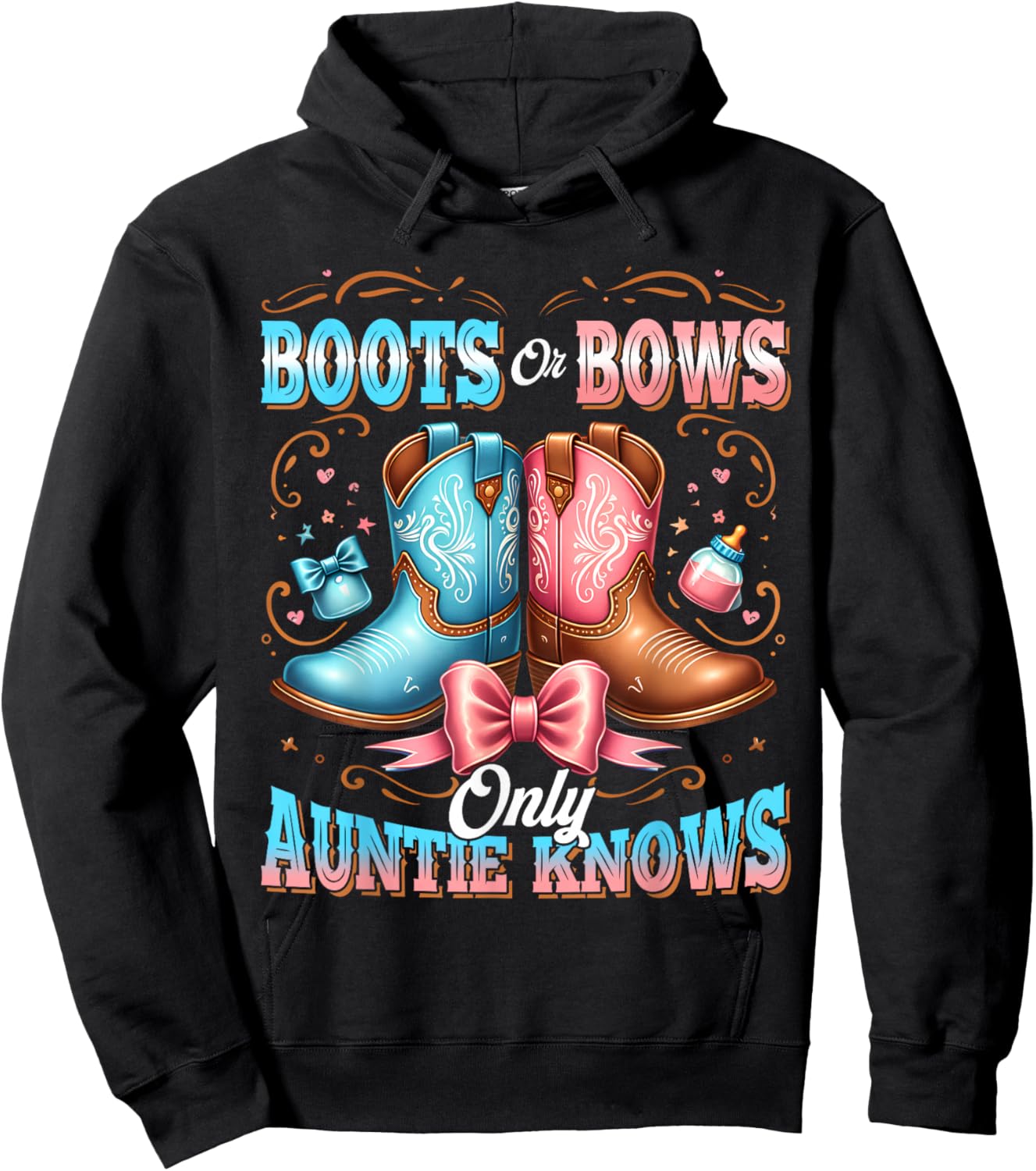 Boots Or Bows Only Auntie Knows Aunt Baby Announcement Hoodie - Hoodie | Black