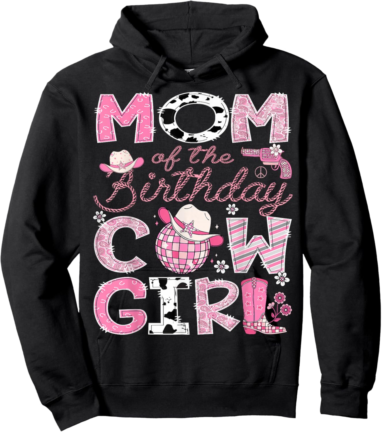 Mom Of The Birthday CowGirl Pink Rodeo Disco Hoodie - Hoodie | Black