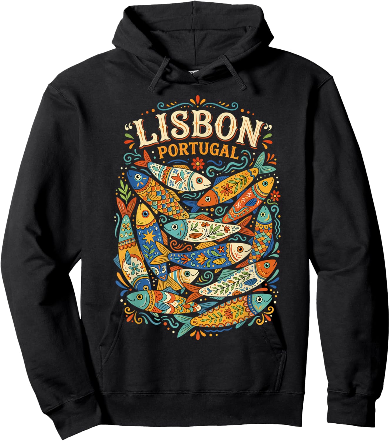 Lisbon, Portugal Fish, Fun, Colorful Sardines Hoodie - Hoodie | Black