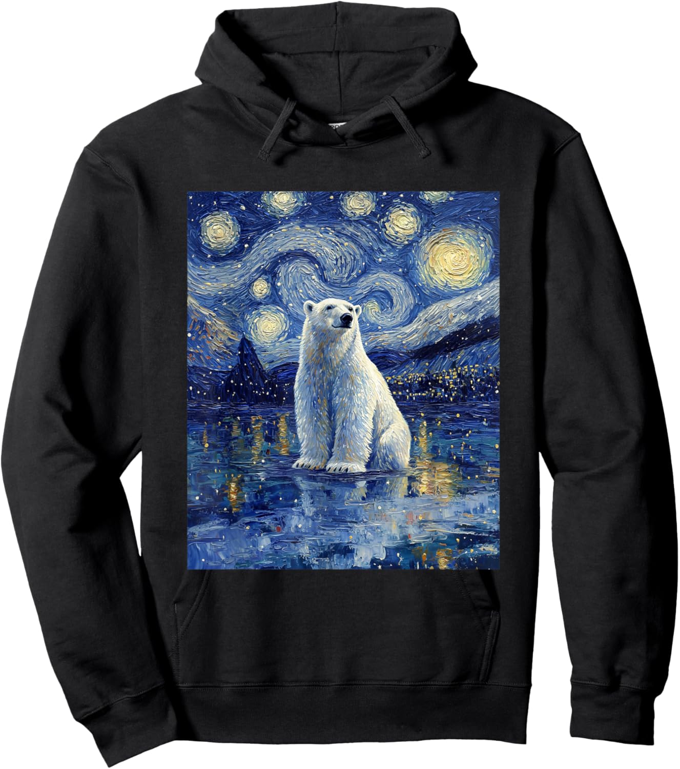 Cute Polar Bear - Van Gogh Style - Starry Night Hoodie - Hoodie | Black