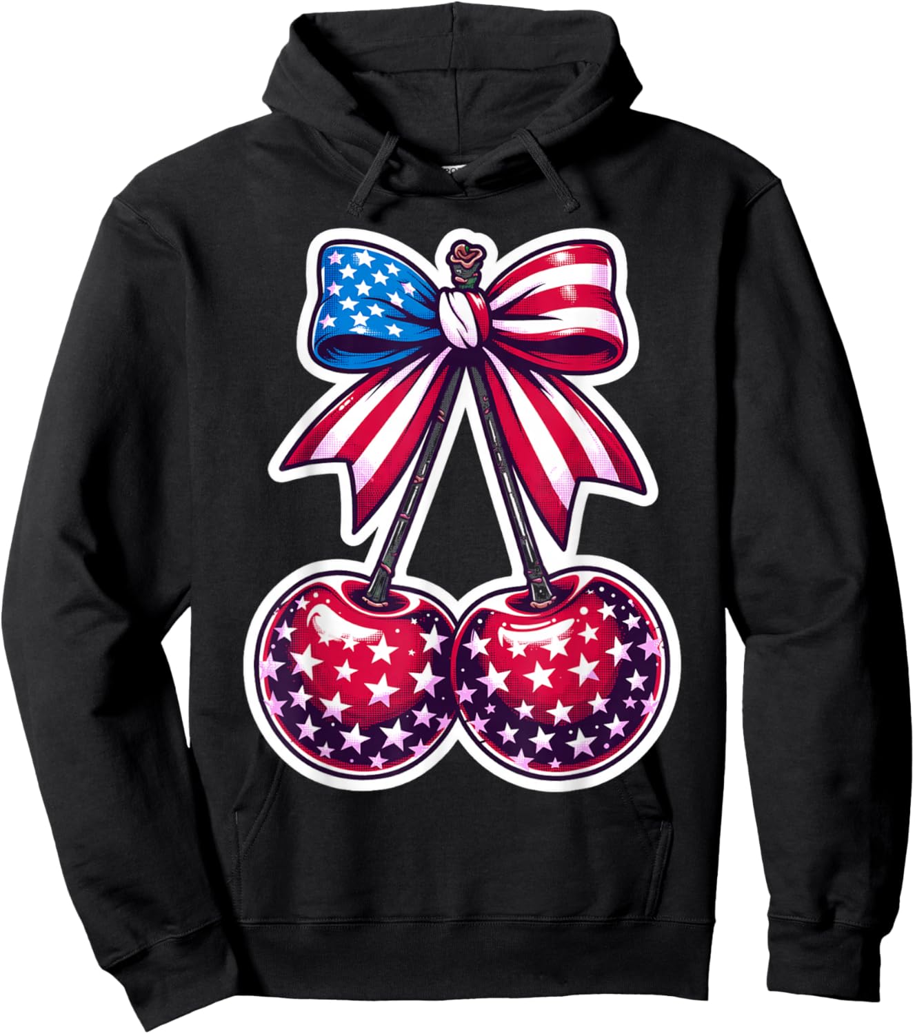 Patriotic Cherry Bow USA Flag Cherries 4th of July Hoodie - Hoodie | Black