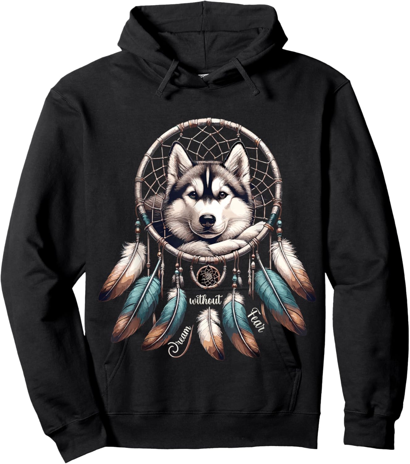 Dream Without Fear Wolf Dreamcatcher Hoodie - Hoodie | Black