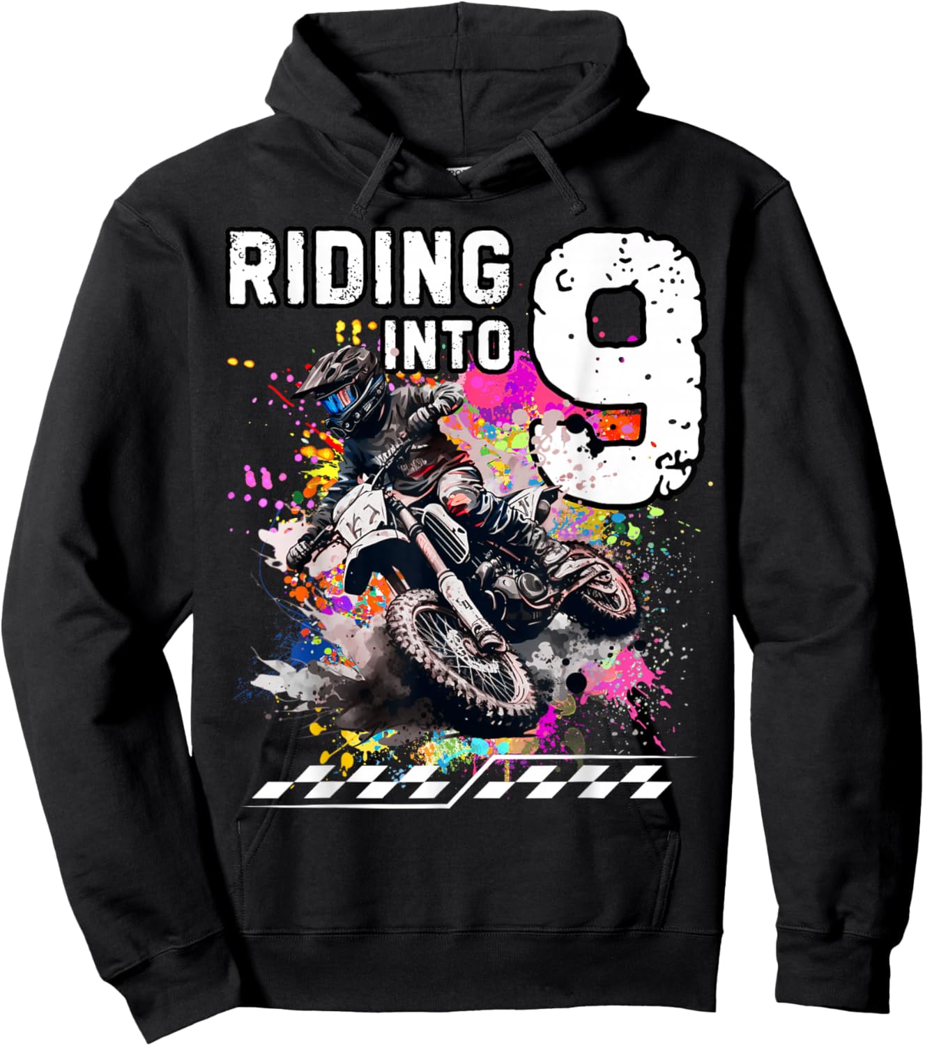 Motocross Birthday 9th Year Old Riding Into 9 MX Dirt Bike Hoodie - Hoodie | Black