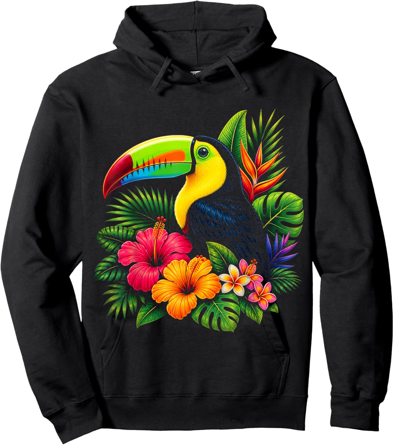 Cute Toucan Tropical Bird Summer Floral Vacation Paradise Hoodie - Hoodie | Black