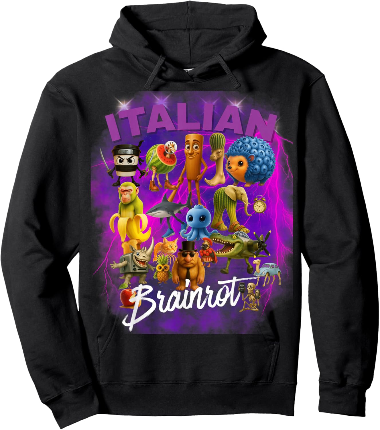 Absurd Italian Brainrot Cartoon Art Surreal Meme Animals Hoodie - Hoodie | Black