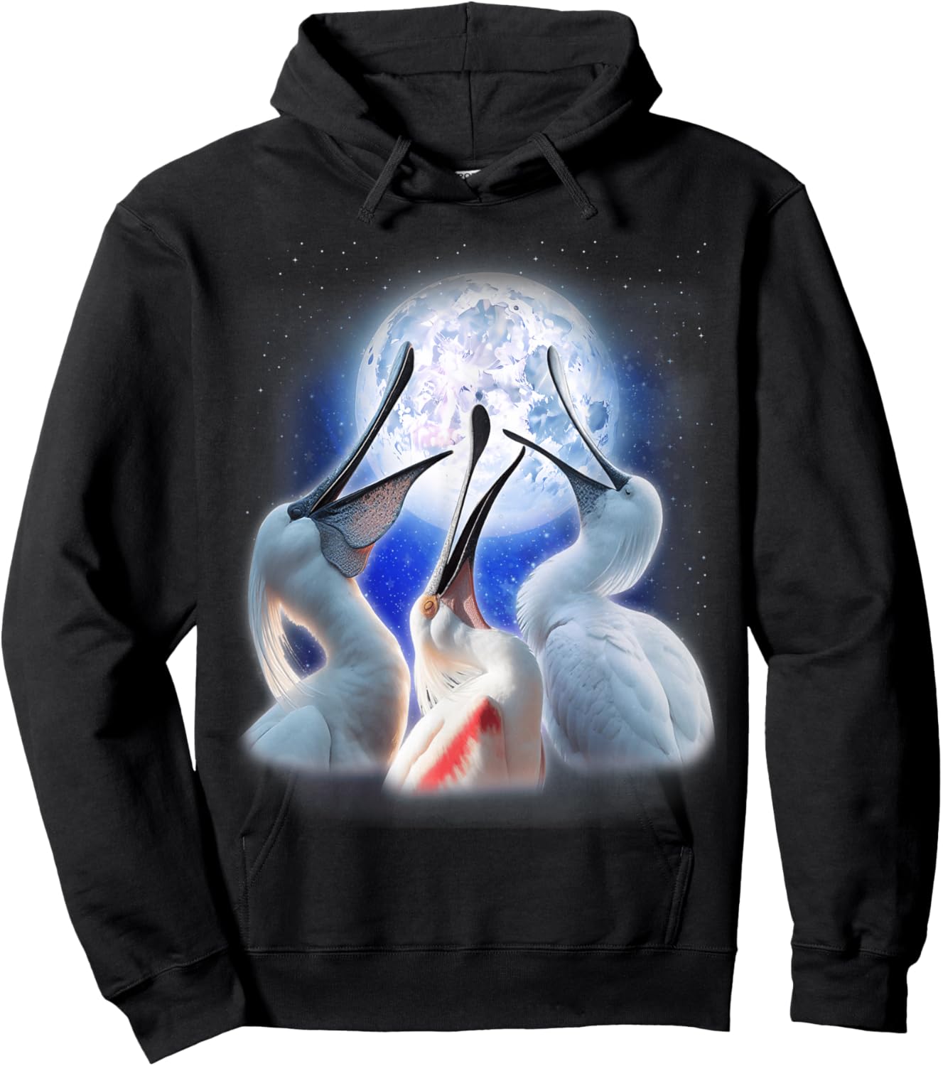 3 Spoonbills Howling At The Moon Funny Spoonbill Bird Lover Hoodie - Hoodie | Black