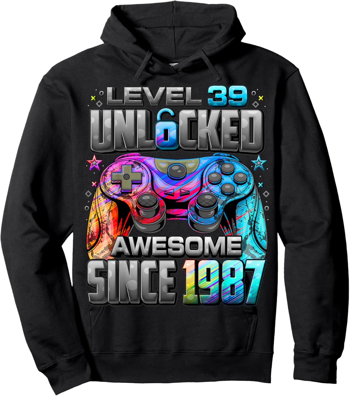 Level 39 Unlocked Awesome Since 1987 39th Birthday Gaming Hoodie - Hoodie | Black