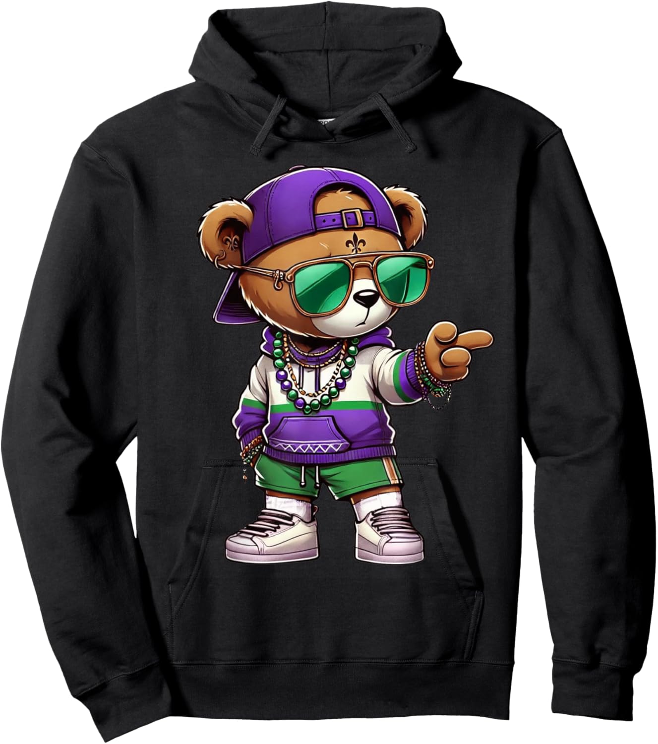 Mardi Gras Teddy Bear For Boys Men Hip Hop New Orleans Hoodie - Hoodie | Black