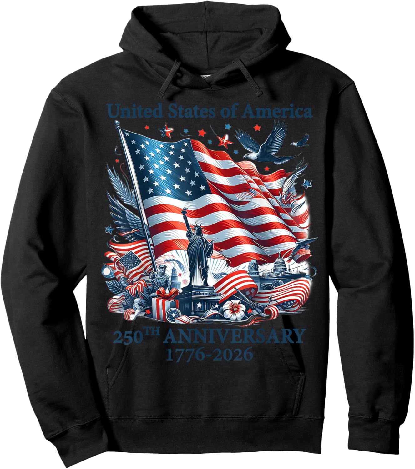 250 Ans américains 1776 2026 250e Anniversaire États-Unis Patriotique Hoodie - Hoodie | Black