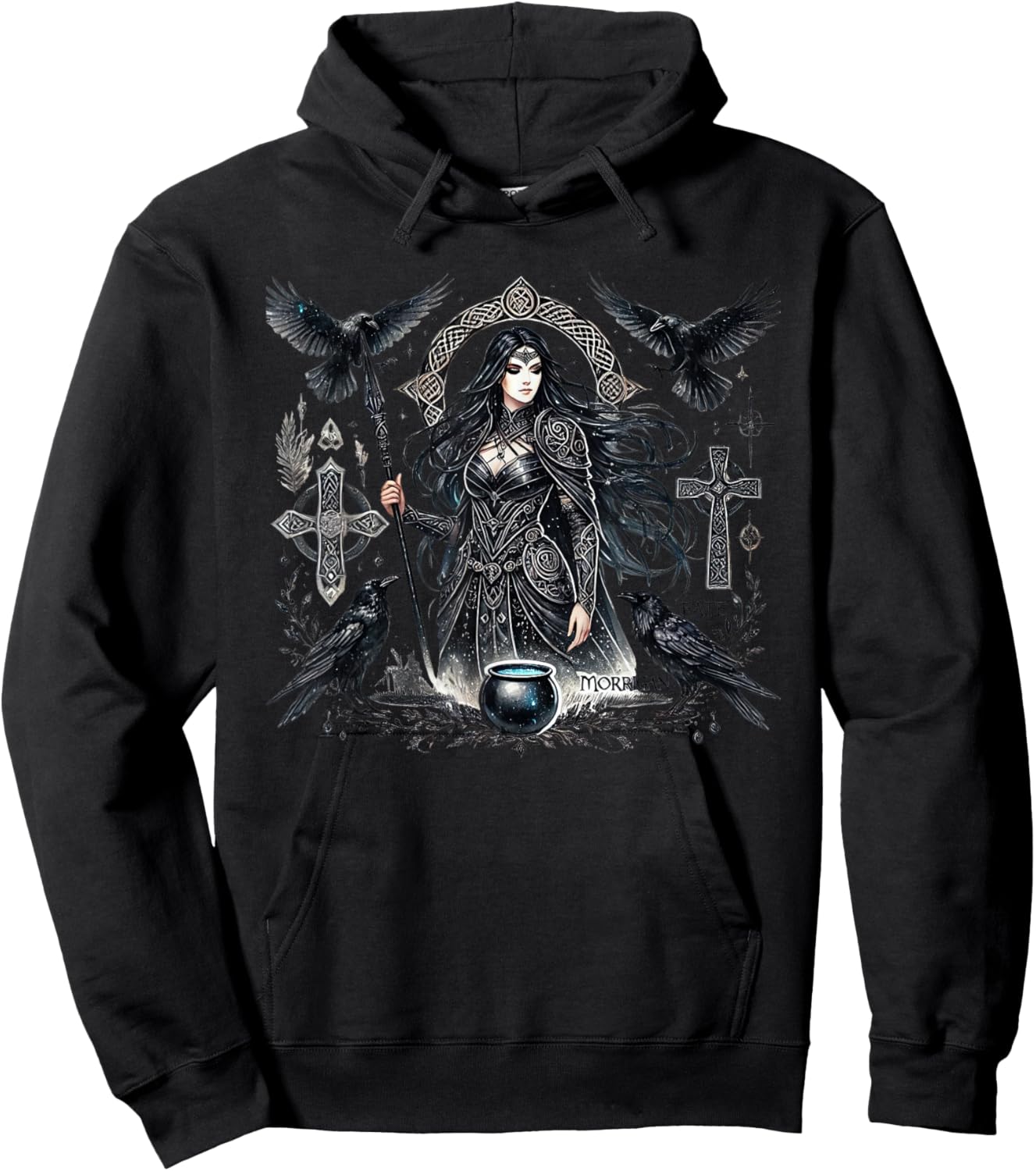 Mystical Morrigan: Embrace the Goddess Power of the Raven Hoodie - Hoodie | Black