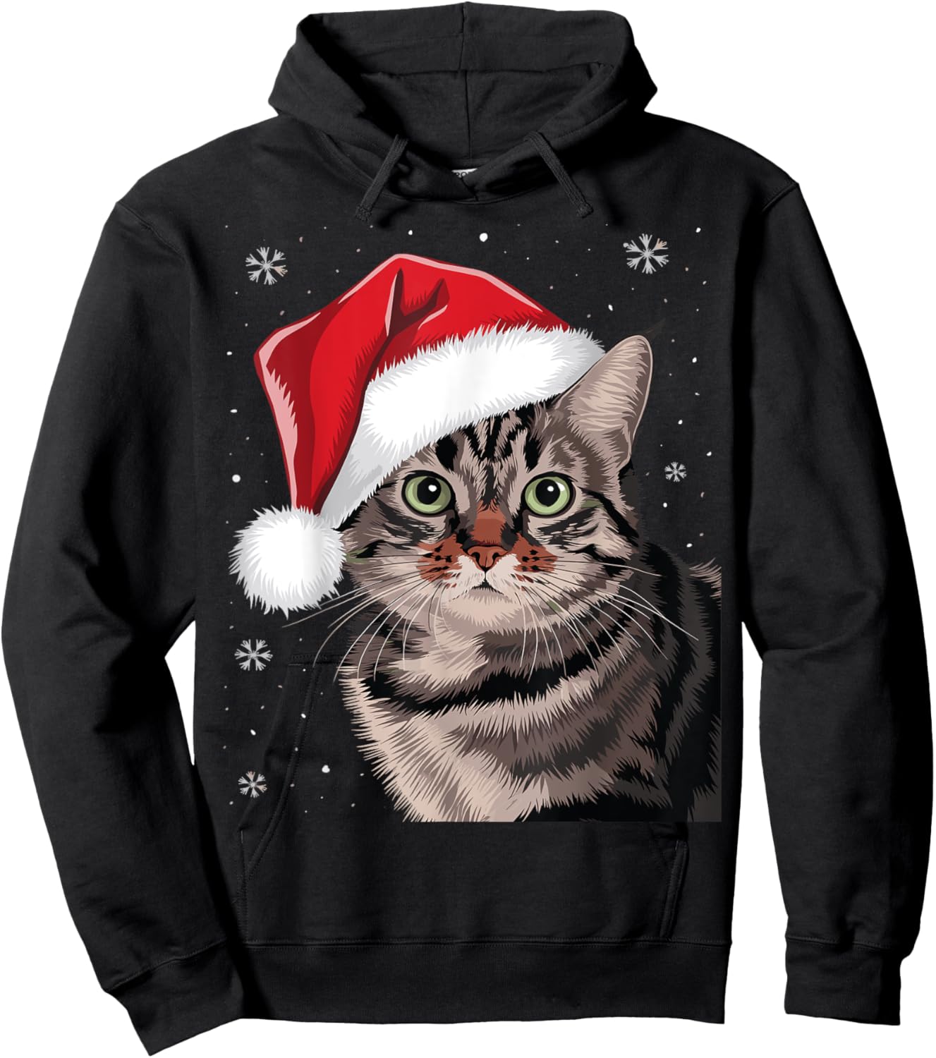 Festive Christmas Cat with Santa Hat Hoodie - Hoodie | Black