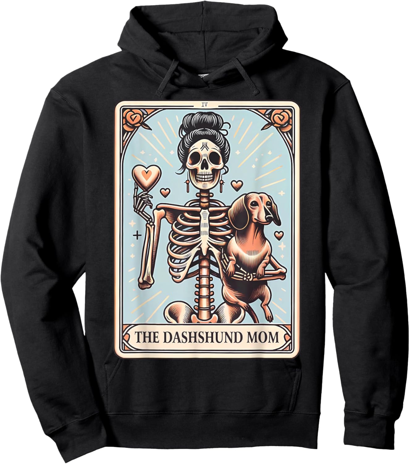 Valentine's Day Dachshund Mom Tarot Card Skeleton Doxie Mama Hoodie - Hoodie | Black